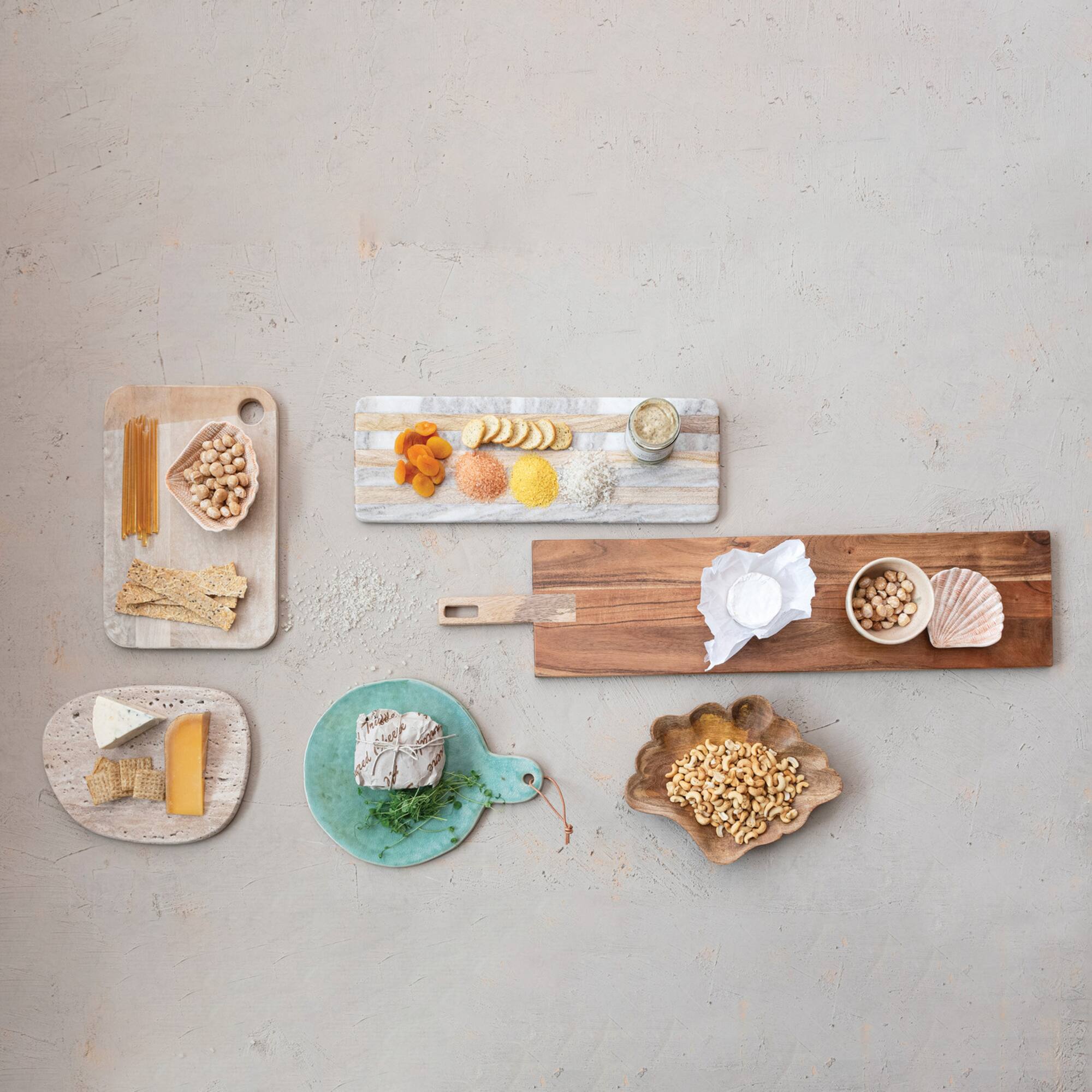 Hello Honey® 21" Beige Marble & Mango Wood Stripes Cheese Board